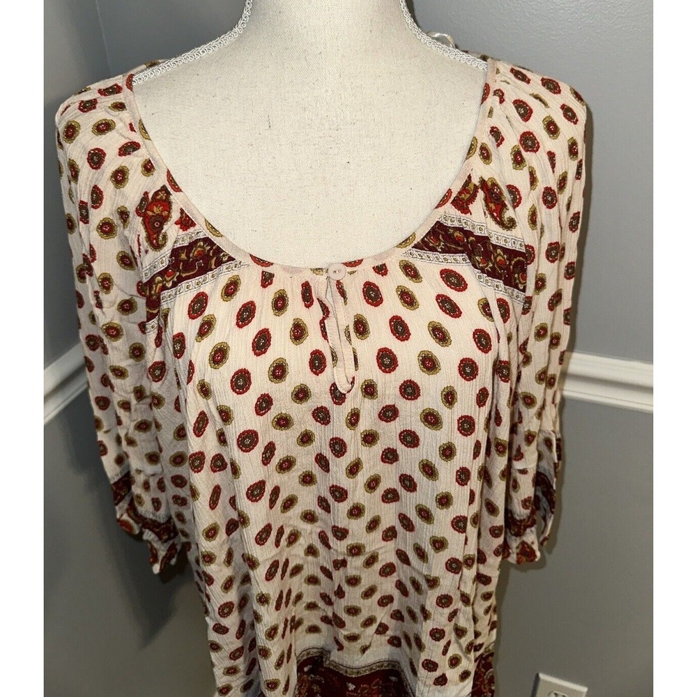 Altar'd State Top Womens L Tunic Peasant Blouse Paisley Scoop Neck 100% Viscose - Picture 7 of 10